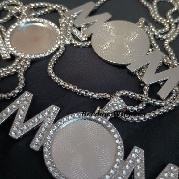 New Cute I Love U Mom' Rhinestone Ice 24" Silver Necklace - Picture 8 of 8